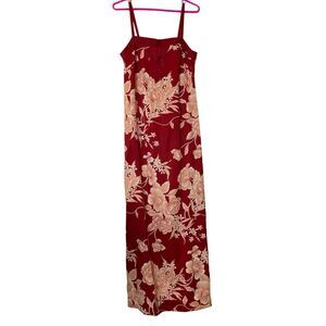 VTG FUMI'S Hawaiian Cami Strappy Red White Floral Maxi Tank Kimono Dress Size 10